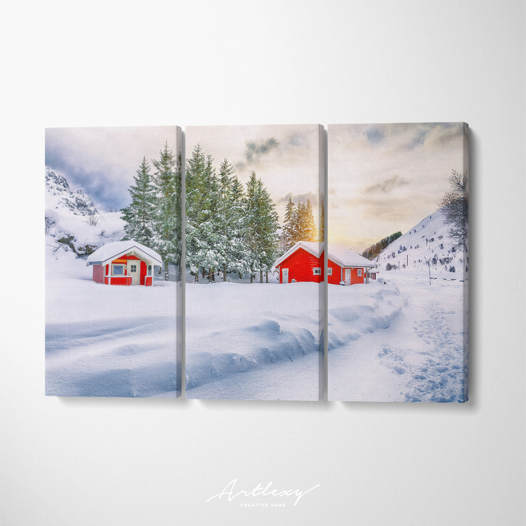 Norwegian Red Wooden Houses Lofoten Islands Norway Canvas Print ArtLexy   