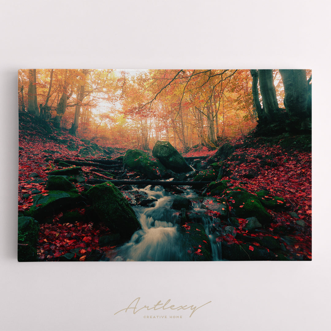 Stream in Autumn Forest Canvas Print ArtLexy   