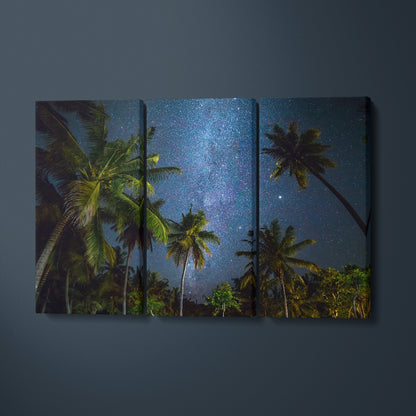 Milky Way over Sandy Beach with Palm Trees Canvas Print ArtLexy   