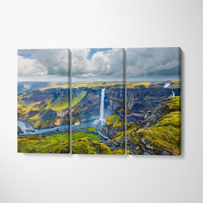 Beauty of Nature Haifoss Waterfall Iceland Canvas Print ArtLexy 3 Panels 36"x24" inches 