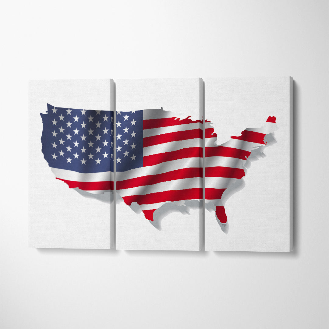 USA Map with Flag Canvas Print ArtLexy 3 Panels 36"x24" inches 