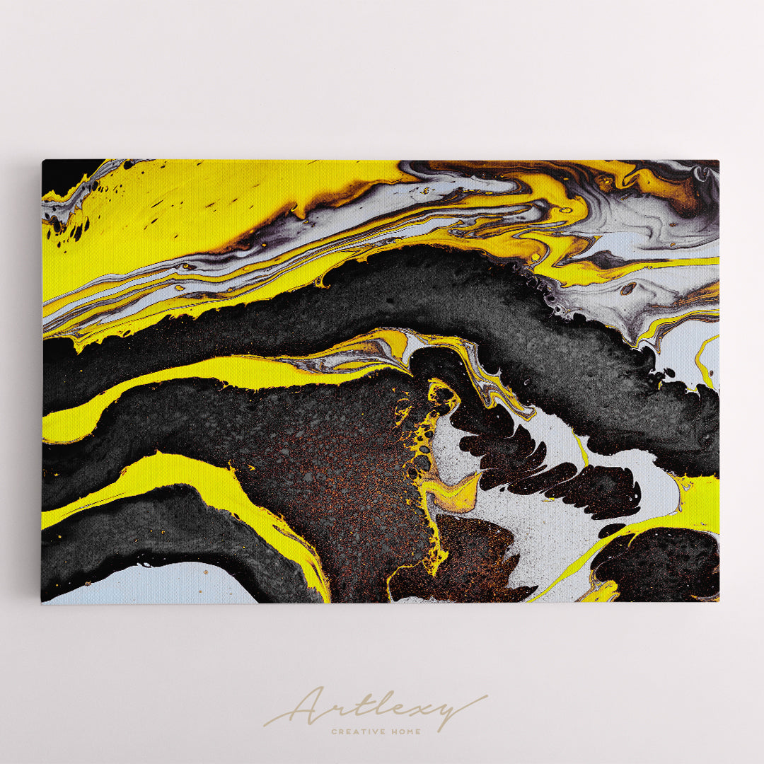Abstract Mixed Black & Yellow Ink Canvas Print ArtLexy   