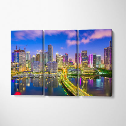 Miami Skyline Florida USA Canvas Print ArtLexy 3 Panels 36"x24" inches 