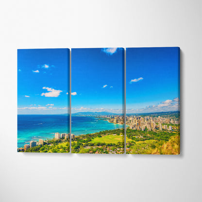 Honolulu Hawaii Landscape Canvas Print ArtLexy 3 Panels 36"x24" inches 