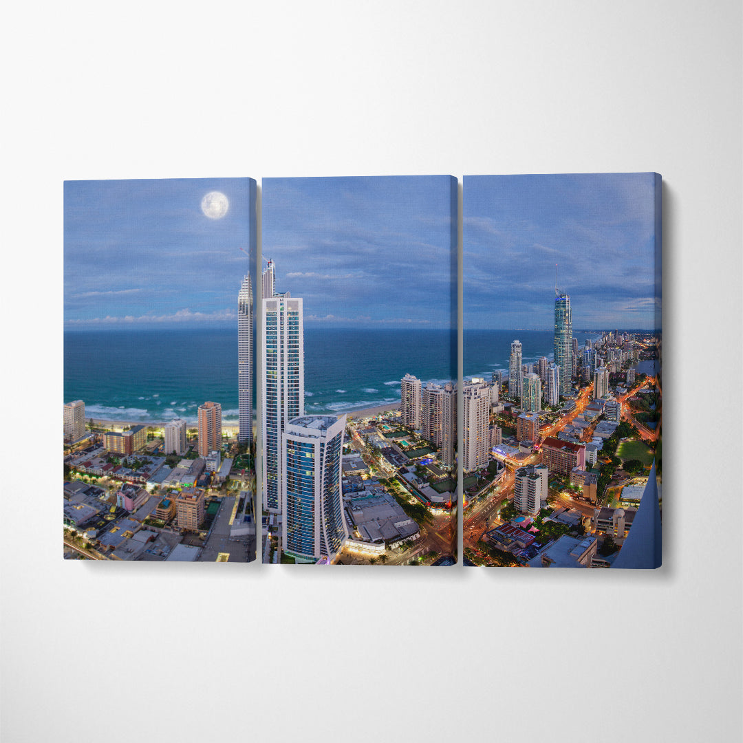 Surfers Paradise at Dusk Gold Coast Australia Canvas Print ArtLexy 3 Panels 36"x24" inches 