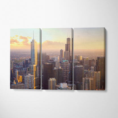 Chicago Skyscrapers at Sunset United States Canvas Print ArtLexy 3 Panels 36"x24" inches 