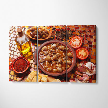 Traditional Spanish Tapas Snail Canvas Print ArtLexy 3 Panels 36"x24" inches 