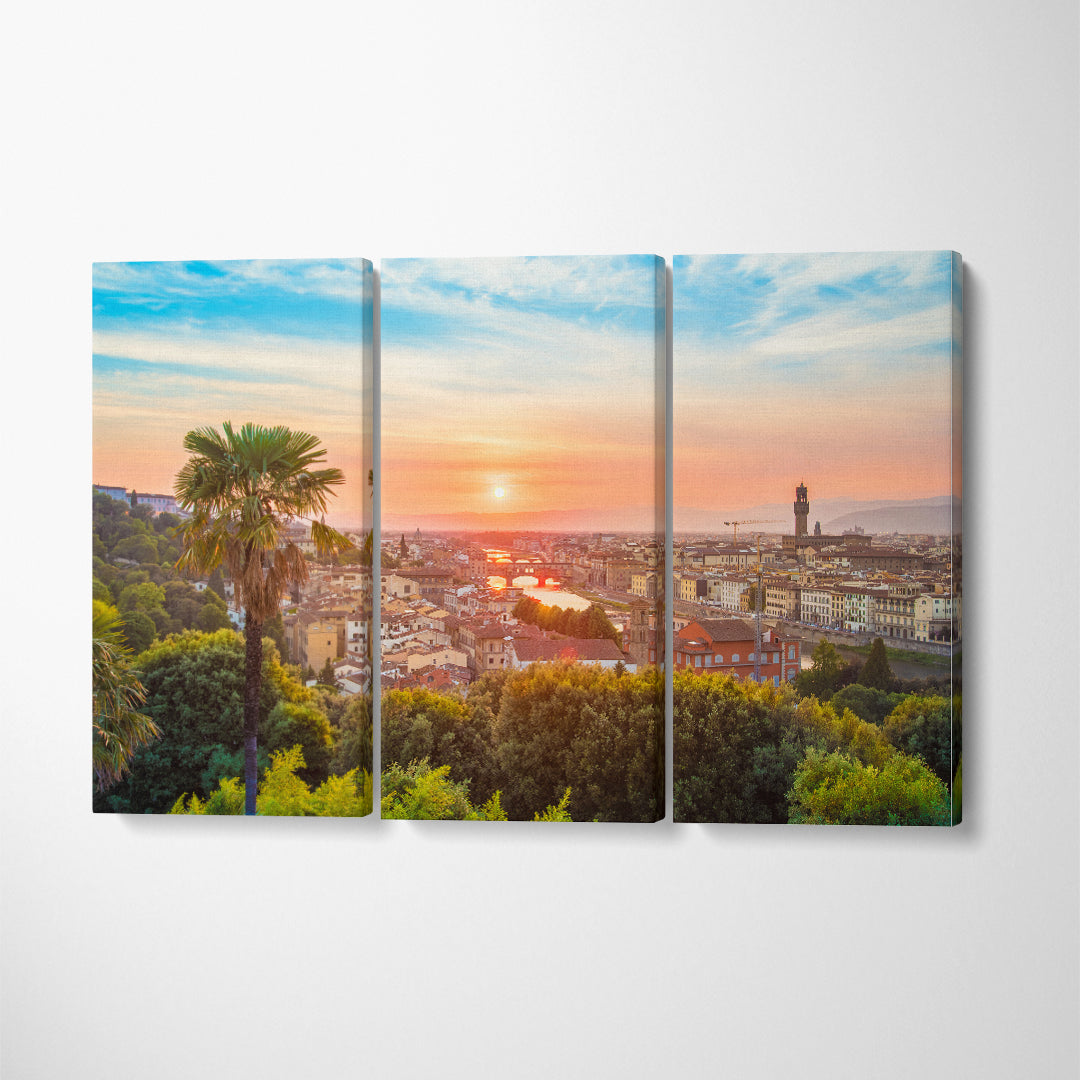 Beautiful Florence at Sunset Canvas Print ArtLexy 3 Panels 36"x24" inches 
