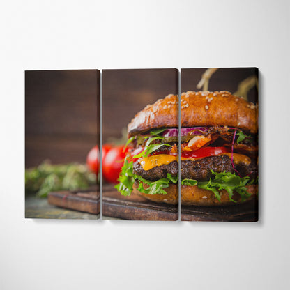 Tasty Burger Canvas Print ArtLexy 3 Panels 36"x24" inches 