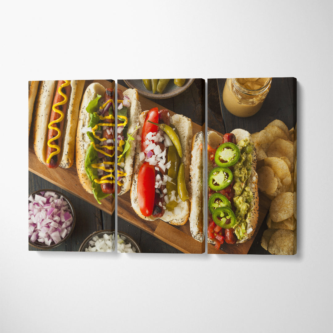 Hot Dogs Canvas Print ArtLexy 3 Panels 36"x24" inches 