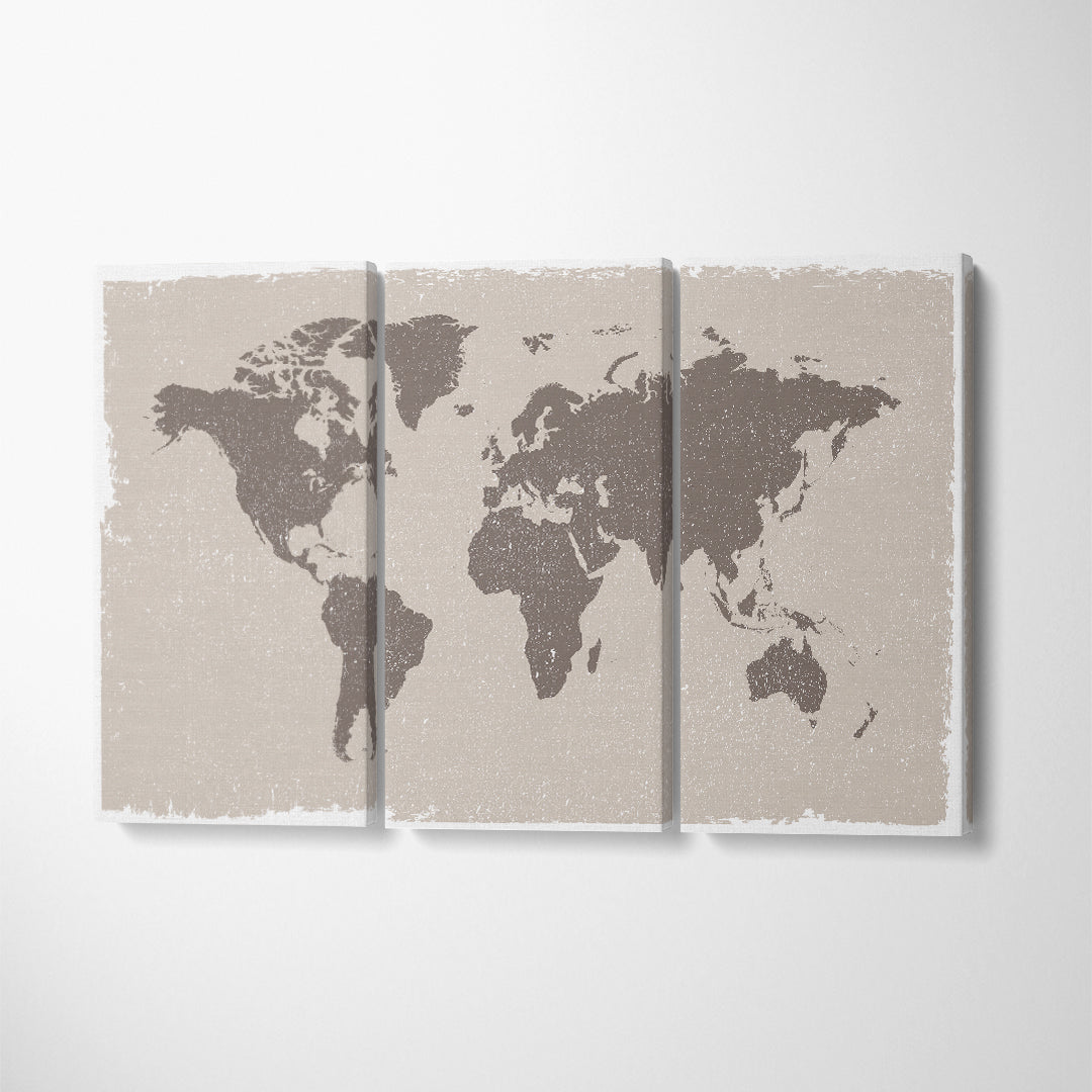 Grunge World Map Canvas Print ArtLexy 3 Panels 36"x24" inches 