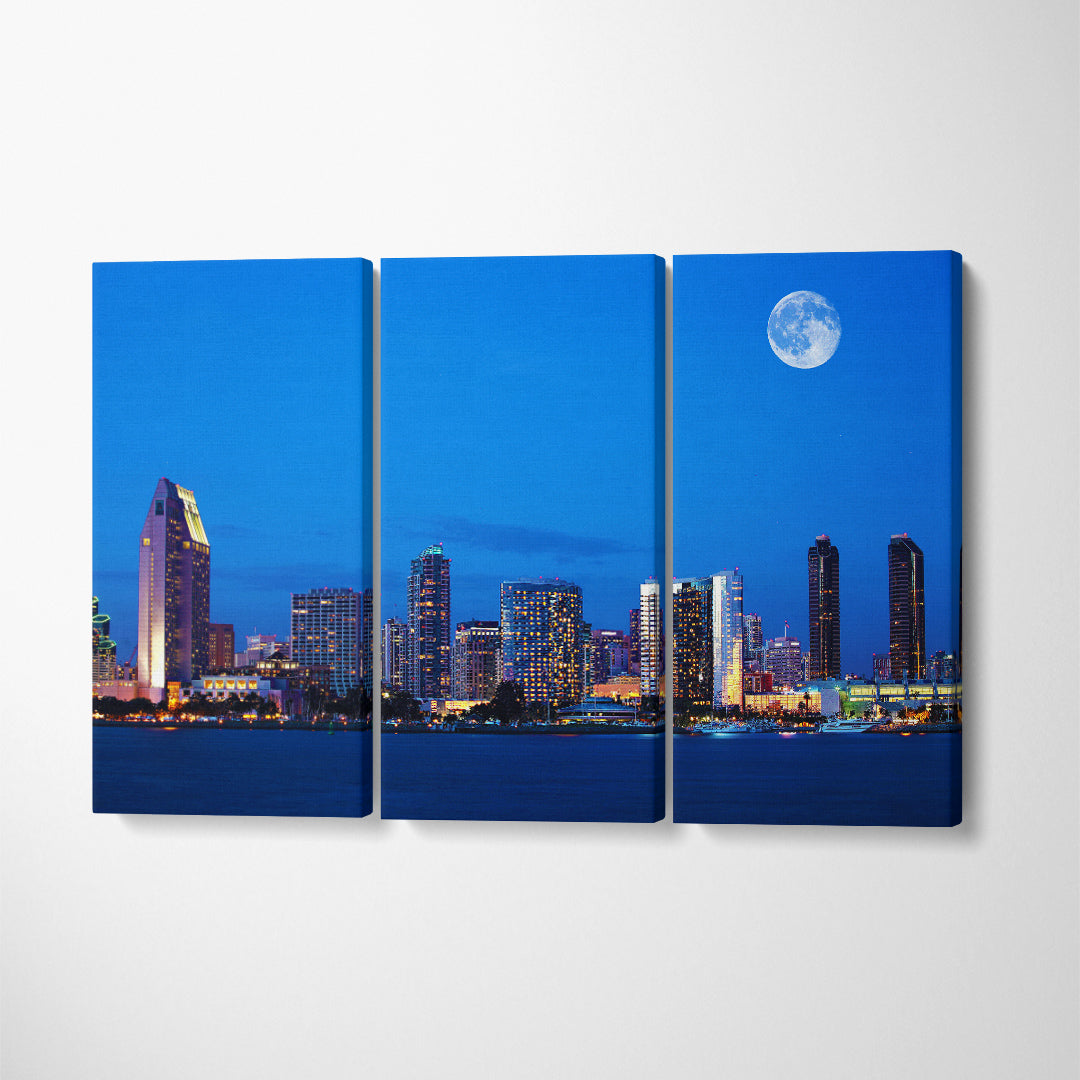 San Diego at Night Canvas Print ArtLexy 3 Panels 36"x24" inches 