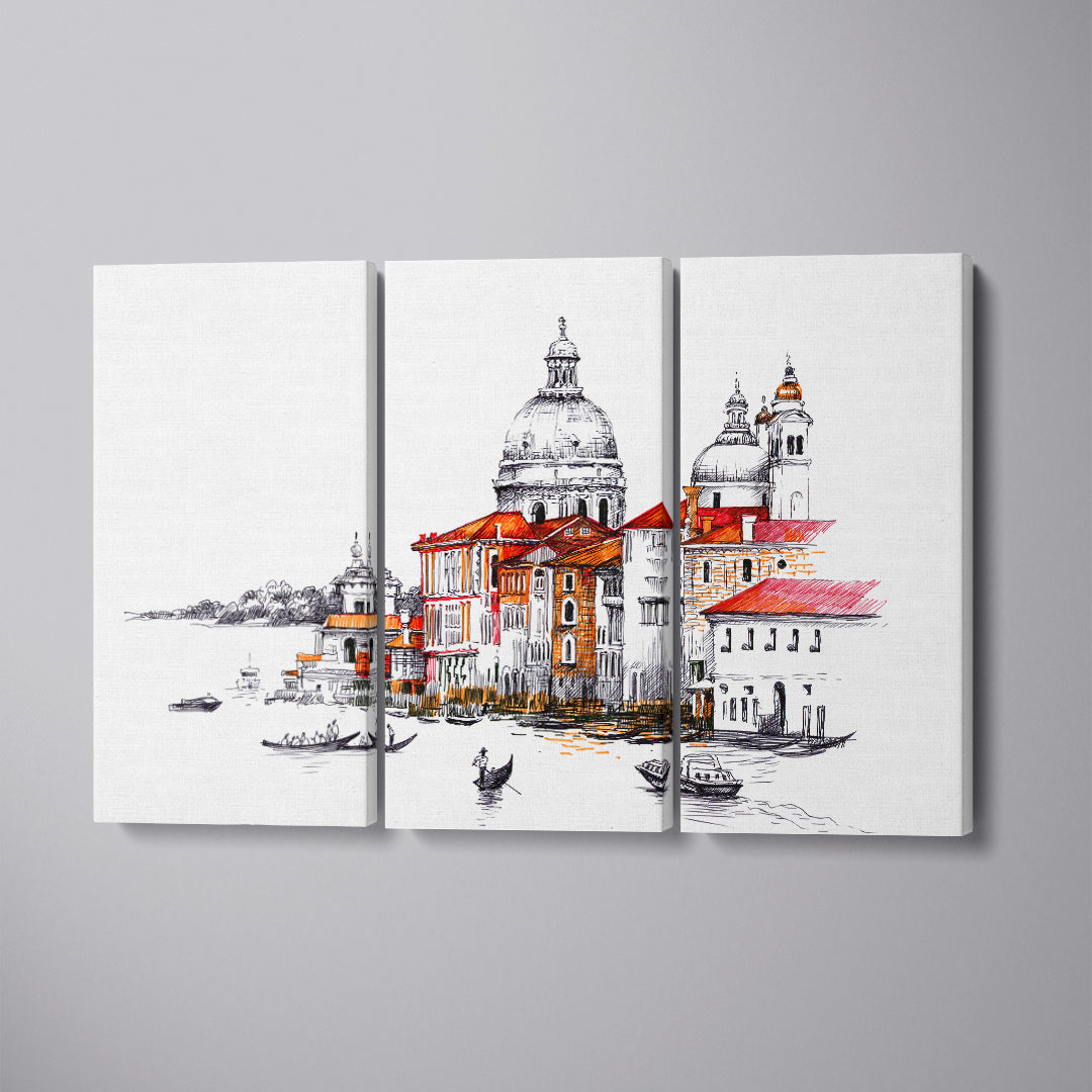 Abstract Venice Canvas Print ArtLexy 3 Panels 36"x24" inches 