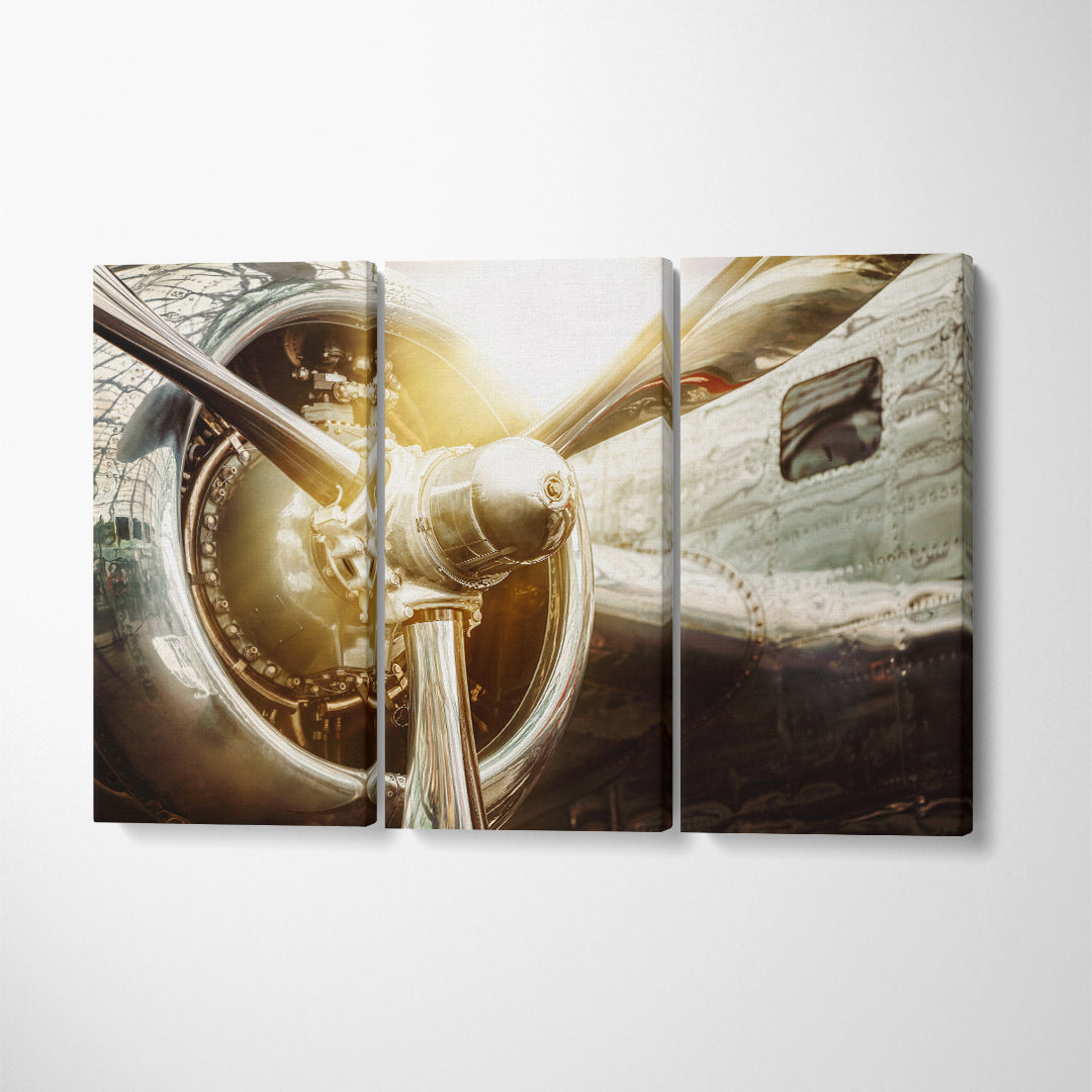 Radial Engine and Propeller of Old Airplane Canvas Print ArtLexy 3 Panels 36"x24" inches 