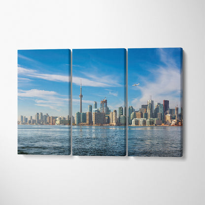 Plane Over Toronto Canvas Print ArtLexy 3 Panels 36"x24" inches 