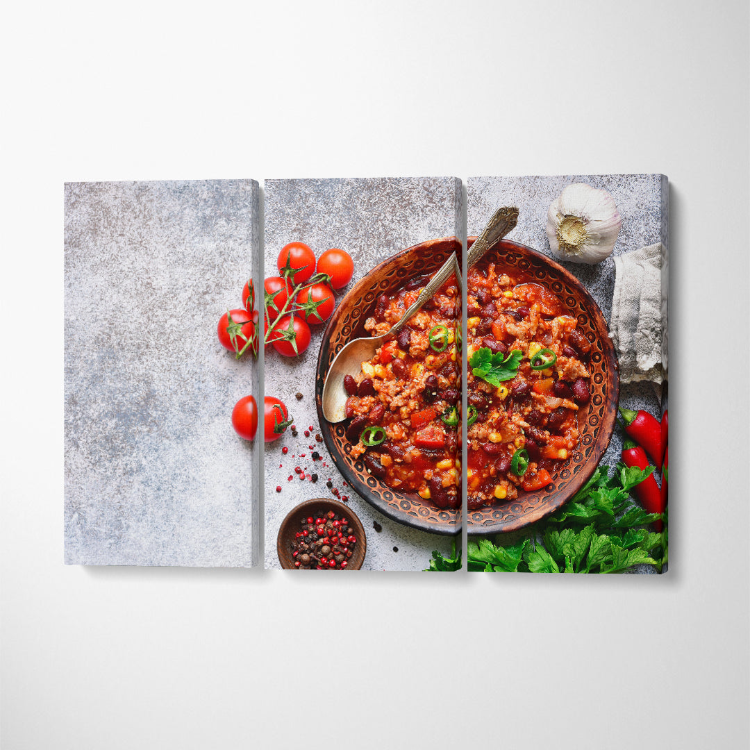 Mexican Chili Con Carne Canvas Print ArtLexy 3 Panels 36"x24" inches 