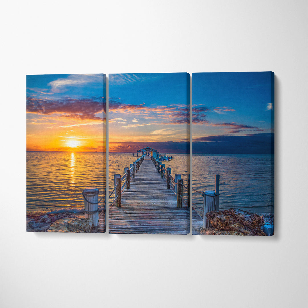 Florida Keys Dock Pier Canvas Print ArtLexy 3 Panels 36"x24" inches 