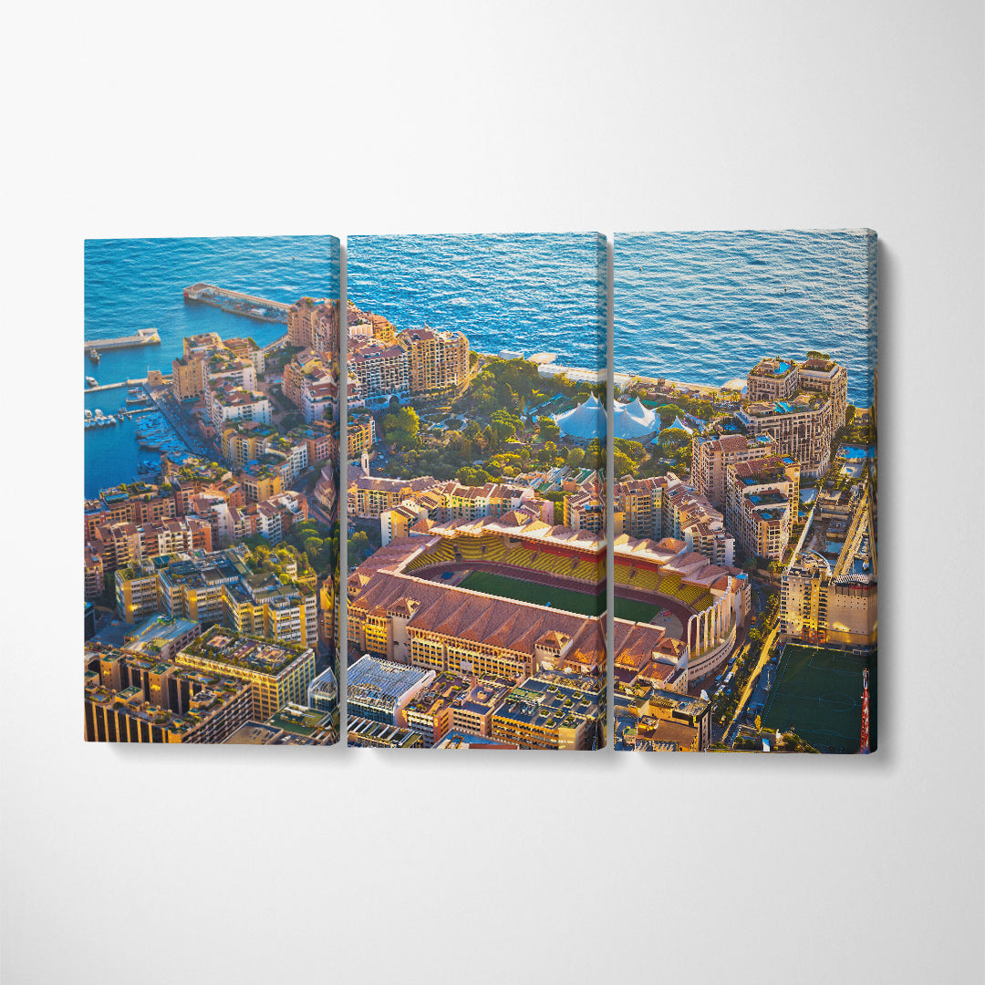 Fontvieille Waterfront Principality of Monaco Canvas Print ArtLexy 3 Panels 36"x24" inches 