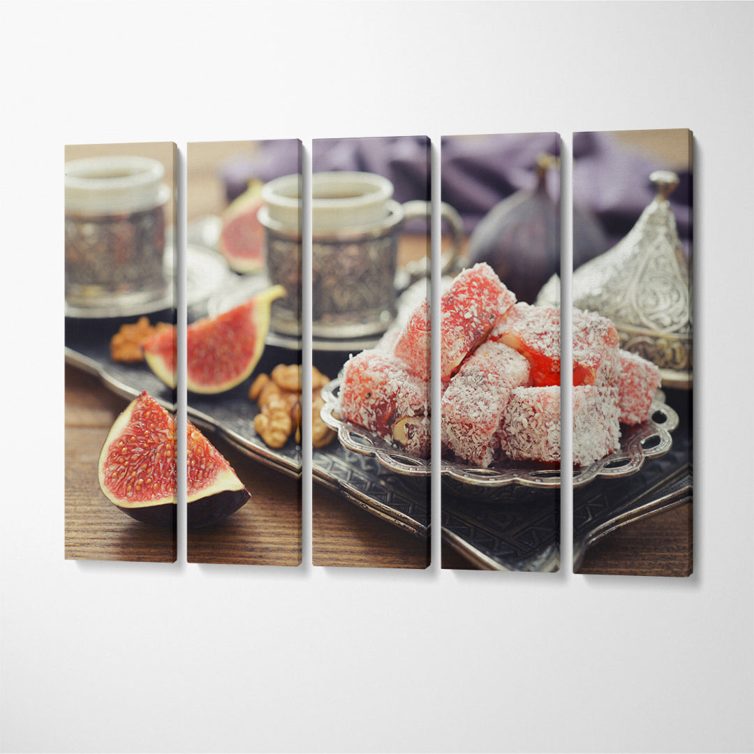 Cup of Coffee with Turkish Delight Canvas Print ArtLexy 5 Panels 36"x24" inches 