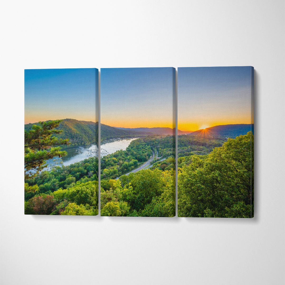 Beautiful Landscape Potomac River West Virginia Canvas Print ArtLexy 3 Panels 36"x24" inches 