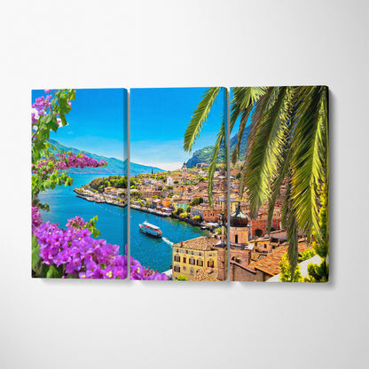 Limone sul Garda Waterfront Lombardy Italy Canvas Print ArtLexy 3 Panels 36"x24" inches 