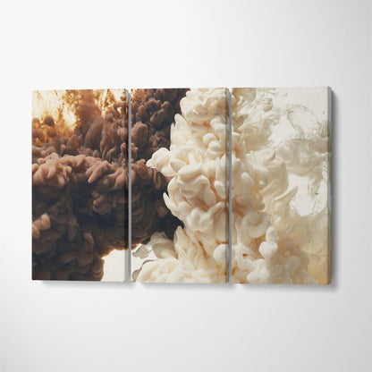 Abstract Brown and Beige Ink Splash in Water Canvas Print ArtLexy 3 Panels 36"x24" inches 