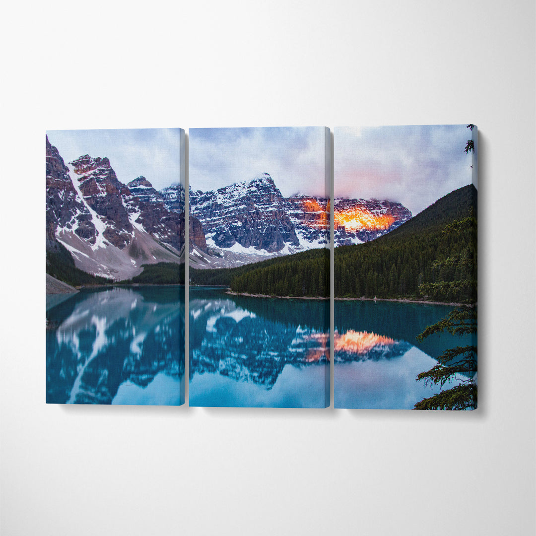 Moraine Lake at Sunrise in Banff National Park Canada Canvas Print ArtLexy 3 Panels 36"x24" inches 