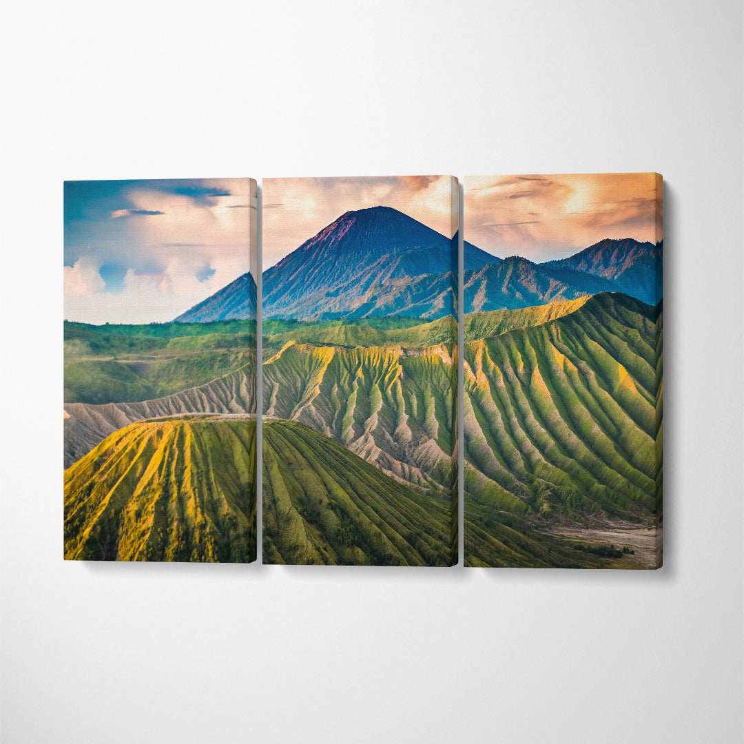 Mountain Landscape Mount Bromo Java Indonesia Canvas Print ArtLexy 3 Panels 36"x24" inches 
