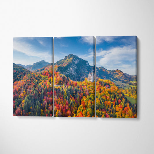 Fabulous Landscape of Alps with Neuschwanstein Castle Germany Canvas Print ArtLexy 3 Panels 36"x24" inches 