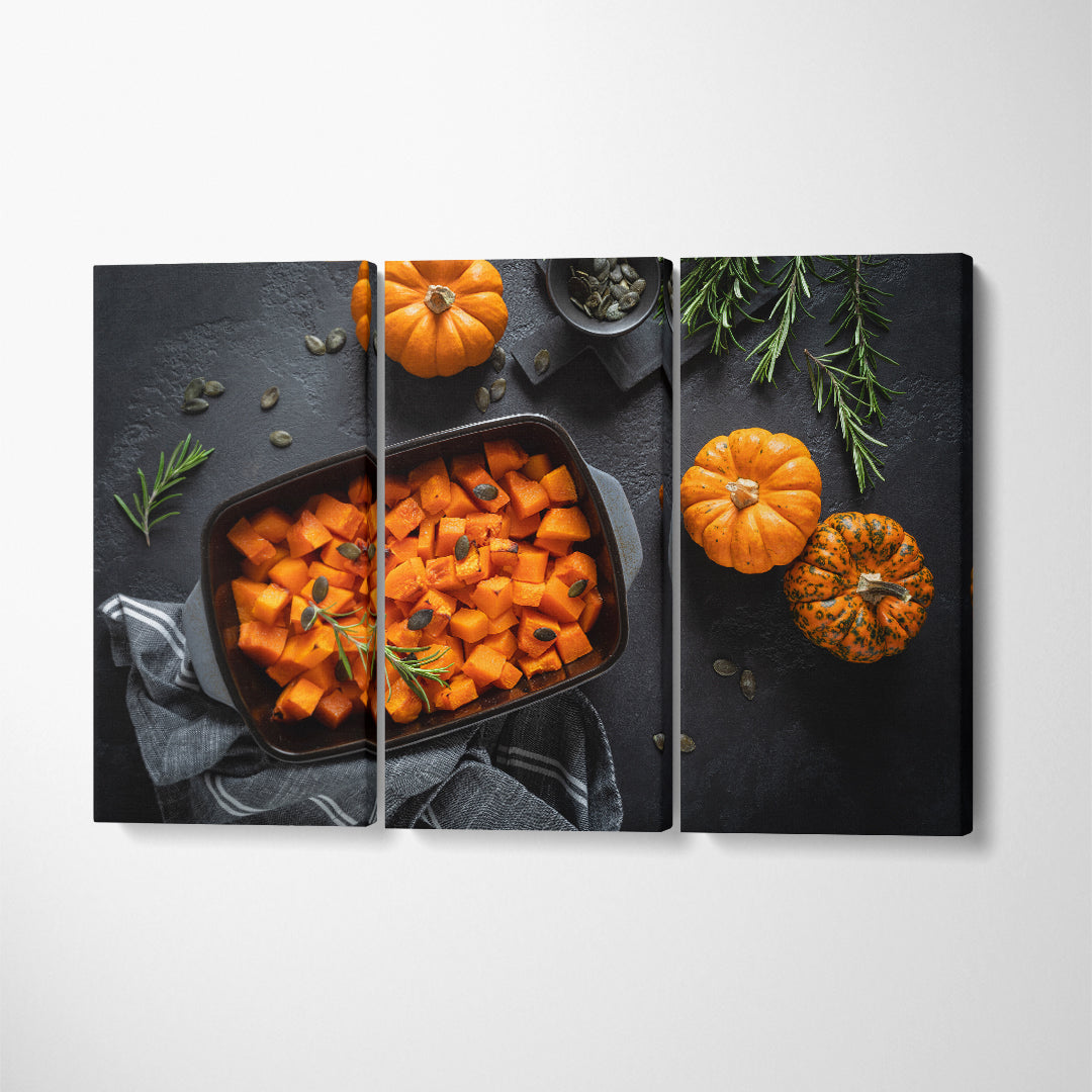 Baked Pumpkin Slices Canvas Print ArtLexy 3 Panels 36"x24" inches 