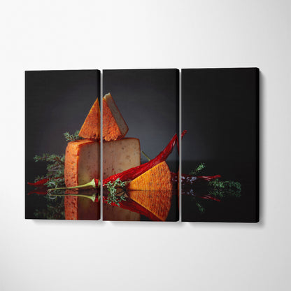 Pecorino Cheese with Chili Pepper Canvas Print ArtLexy 3 Panels 36"x24" inches 
