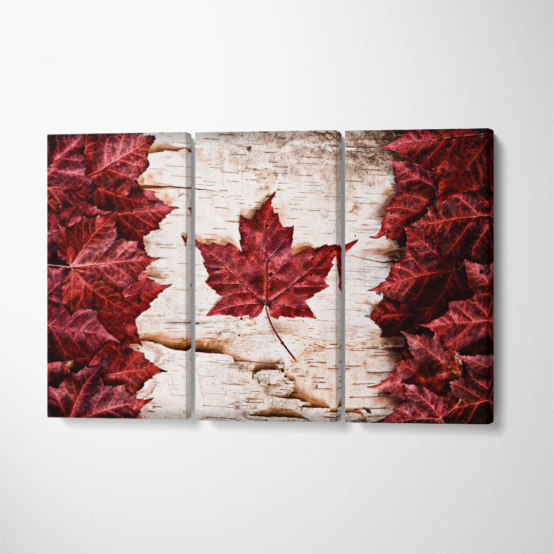 Flag of Canada from Maple Leaves Canvas Print ArtLexy 3 Panels 36"x24" inches 