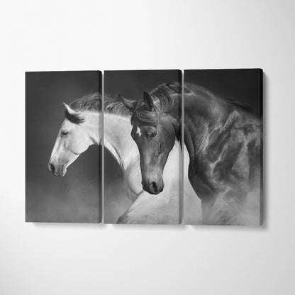 Stunning Black and White Horses Run Gallop Canvas Print ArtLexy 3 Panels 36"x24" inches 