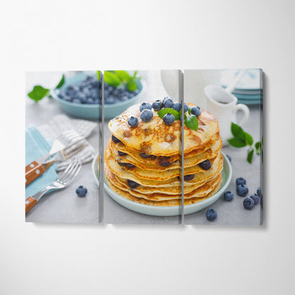Blueberry Pancakes With Maple Syrup Canvas Print ArtLexy 3 Panels 36"x24" inches 