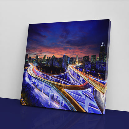 Shanghai City at Night Canvas Print ArtLexy 1 Panel 12"x12" inches 
