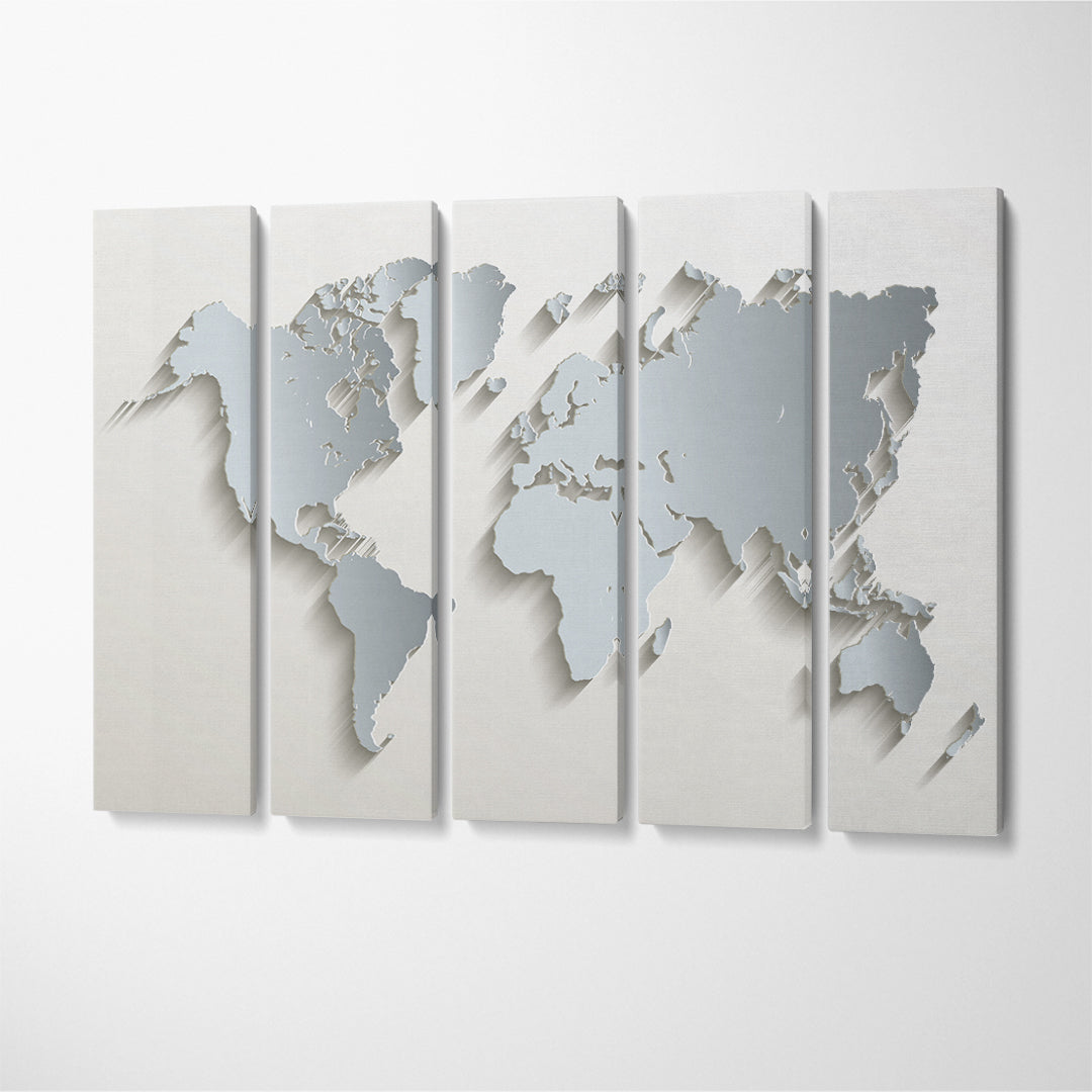 Abstract Minimalist World Map Canvas Print ArtLexy 5 Panels 36"x24" inches 
