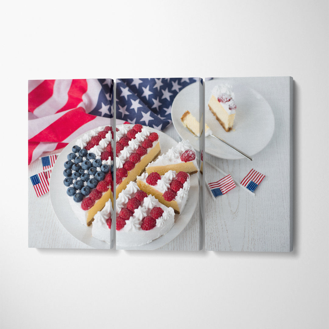 Cheesecake with USA Flag Canvas Print ArtLexy 3 Panels 36"x24" inches 