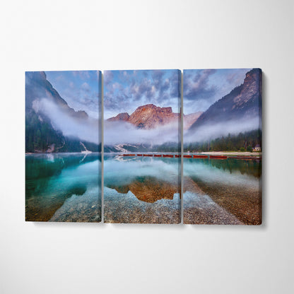 Lake Braies (Lago Di Braies) Italy Canvas Print ArtLexy 3 Panels 36"x24" inches 