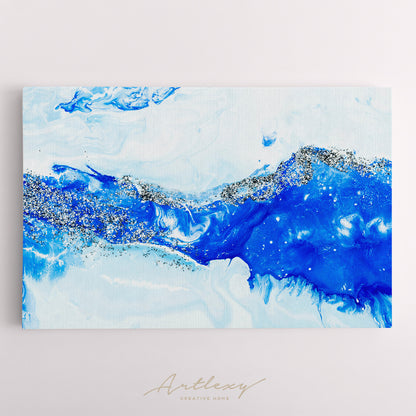 Abstract Blue Ocean with Silver Glitter Canvas Print ArtLexy   