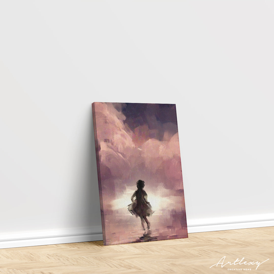 Girl Running at Sunset Canvas Print ArtLexy   