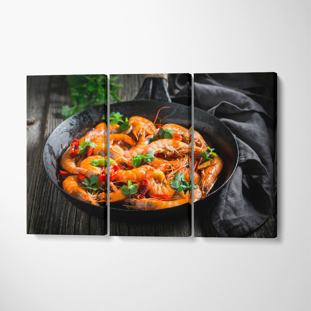 Spicy Fried Shrimp Canvas Print ArtLexy 3 Panels 36"x24" inches 