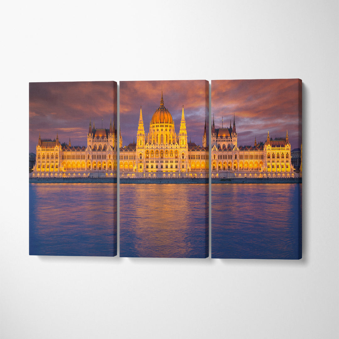 Hungarian Parliament Building along river Danube Canvas Print ArtLexy   