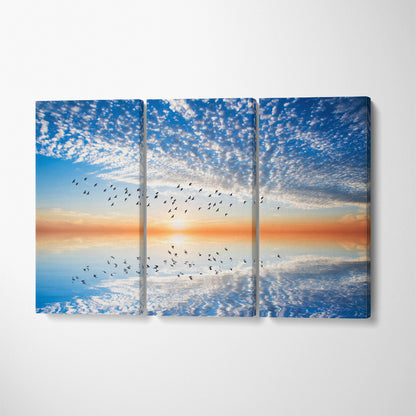 Stunning Sunset in Calm Sea Canvas Print ArtLexy 3 Panels 36"x24" inches 