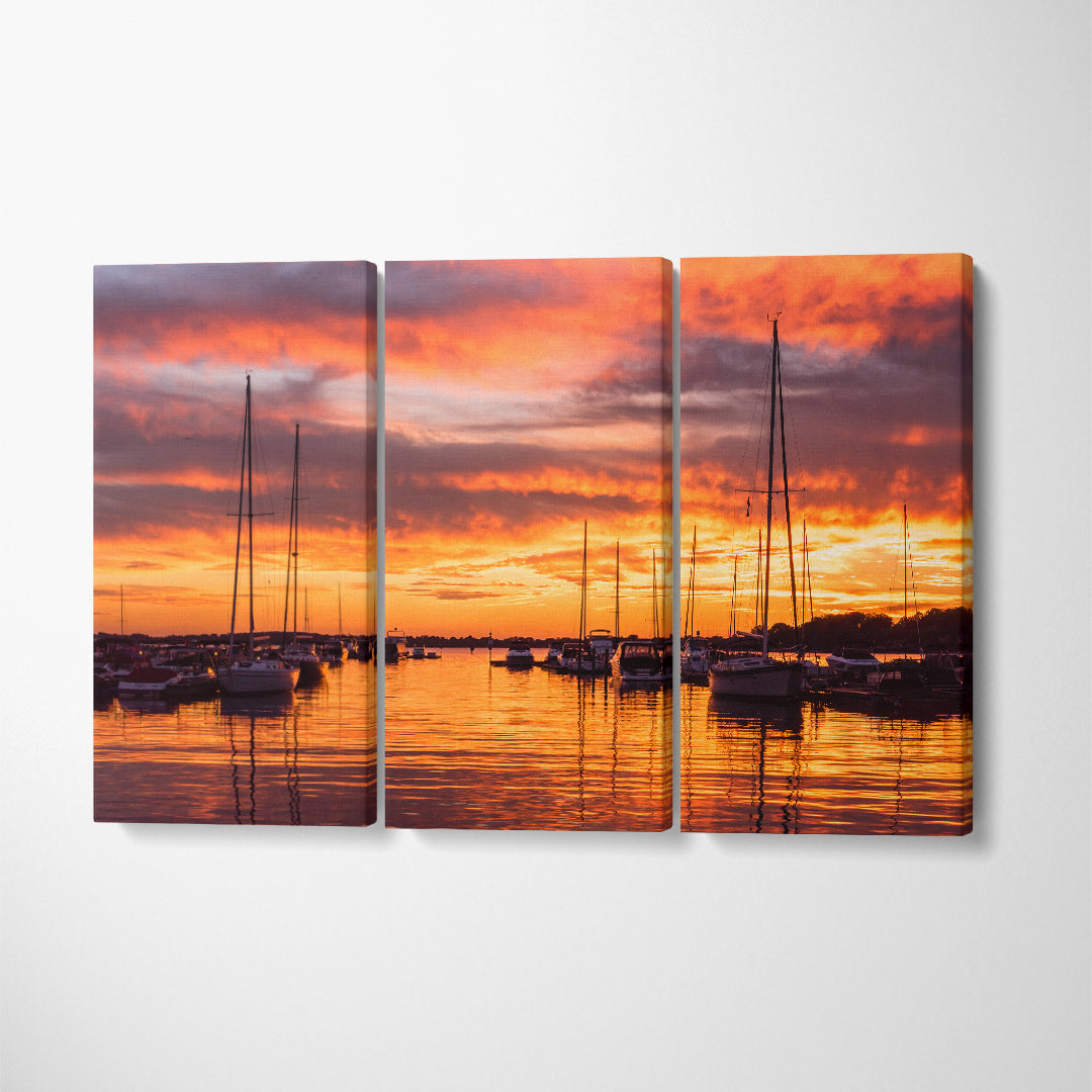 Lake Norman at Sunset North Carolina Canvas Print ArtLexy 3 Panels 36"x24" inches 