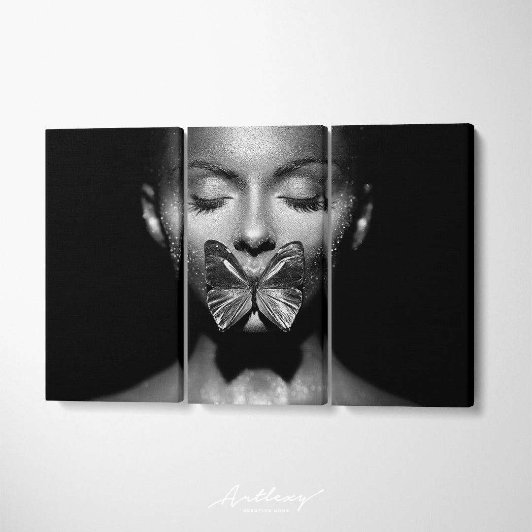 Portrait of Beautiful Woman with Butterfly Canvas Print ArtLexy   