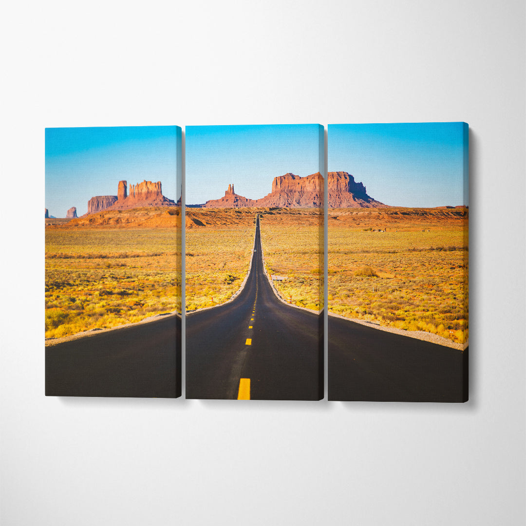 Historic U.S. Route 163 Highway Monument Valley Canvas Print ArtLexy 3 Panels 36"x24" inches 