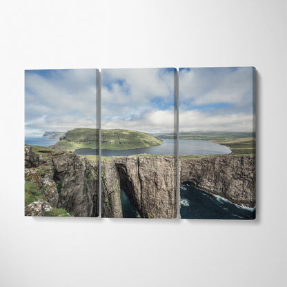 Sorvagsvatn (Lake Over Ocean) Faroe Islands Canvas Print ArtLexy 3 Panels 36"x24" inches 