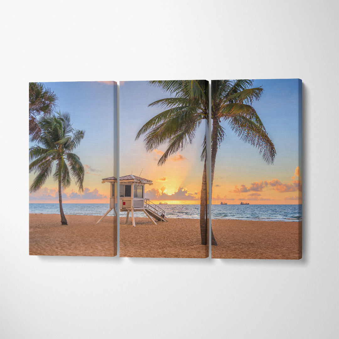 Lifeguard Tower on Beach Florida USA Canvas Print ArtLexy 3 Panels 36"x24" inches 