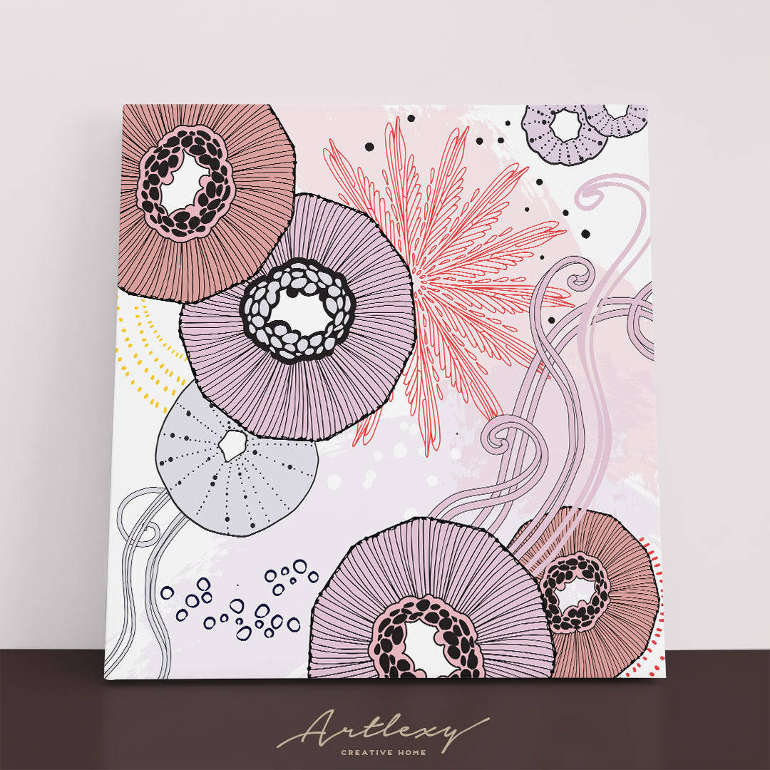 Abstract Geometric Flowers Canvas Print ArtLexy 1 Panel 12"x12" inches 
