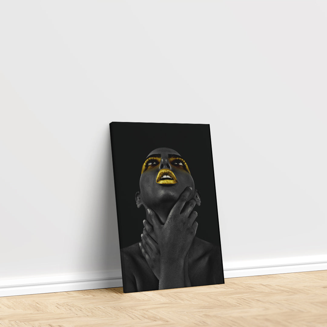 Attractive African Woman with Gold Lips Canvas Print ArtLexy   